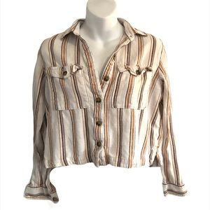 Aeropostale Striped Cropped Button Down Top Sz XS